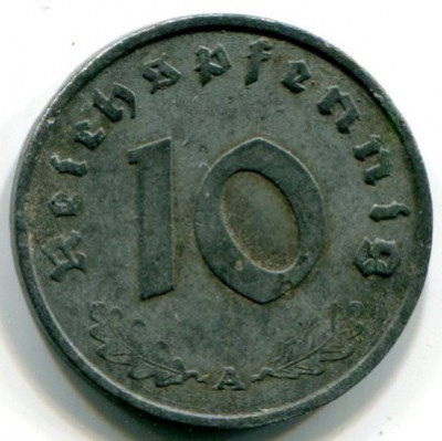 Монета Германия 10 рейхспфеннигов 1942 год. A