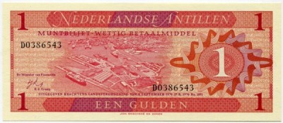 Банкнота Нидерландские Антилы 1 гульден 1970 год.
