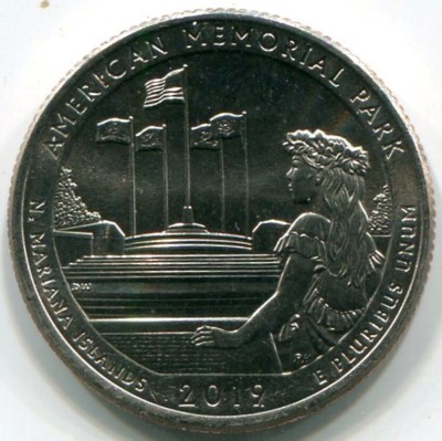 Монета США 25 центов 2019 год. P, Американский Мемориальный Парк.