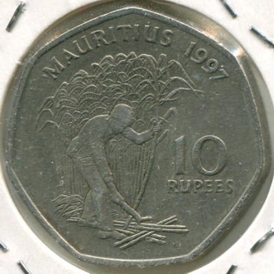 Монета Маврикий 10 рупий 1997 год.