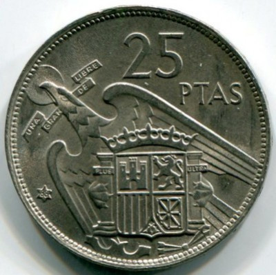 Монета Испания 25 песет 1968 год. 