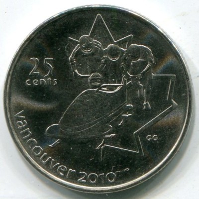 Монета Канада 25 центов 2008 год. Бобслей
