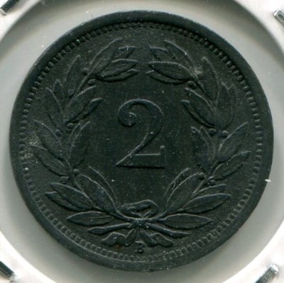 Монета Швейцария 2 раппена 1942 год. B
