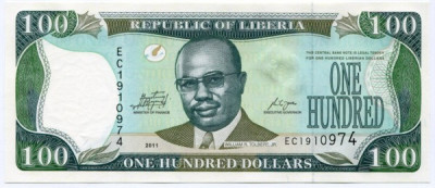 Банкнота Либерия 100 долларов 2011 год.