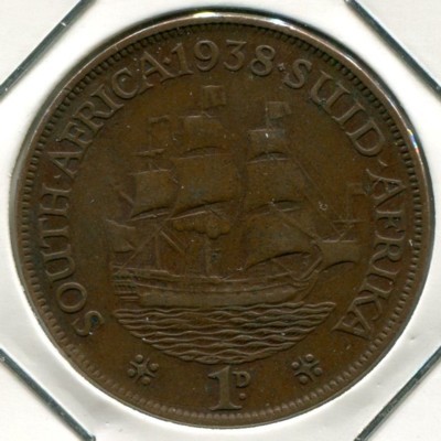 Монета ЮАР 1 пенни 1938 год.
