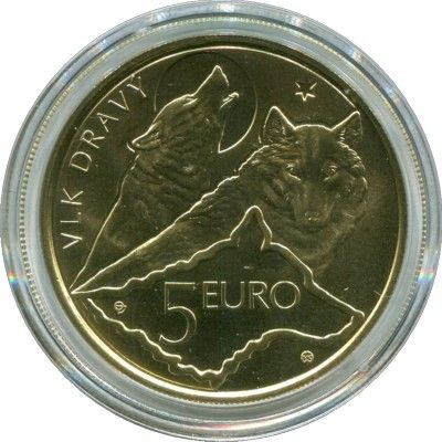 Монета Словакия 5 евро 2021 год. Волк