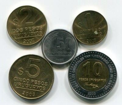 Уругвай набор из 5-ти монет.