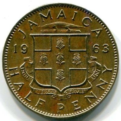 Монета Ямайка 1/2 пенни 1963 год. Елизавета II