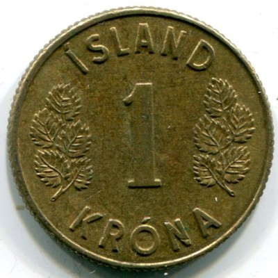 Монета Исландия 1 крона 1973 год.