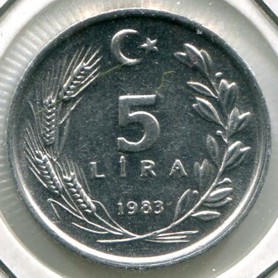 Монета Турция 5 лир 1983 год.