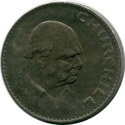 Монета Великобритания 1 крона 1965 год."Черчилль".