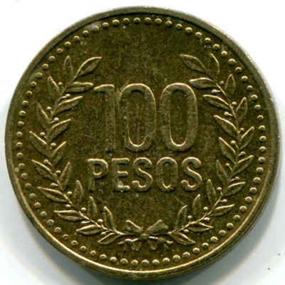 Монета Колумбия 100 песо 1994 год.