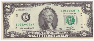 США, банкнота 2 доллара 2013 г.