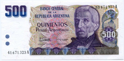 Банкнота Аргентины 500 песо 1984 год.
