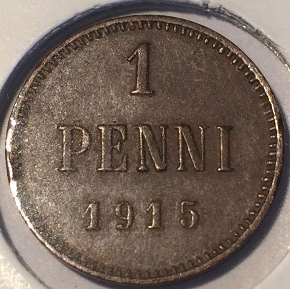 Монета Русская Финляндия  1 пенни 1915 год