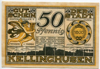 Банкнота город Келлингхузен 50 пфеннигов 1921 год.
