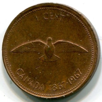 Монета Канада 1 цент 1967 год. 100 лет Конфедерации Канада.