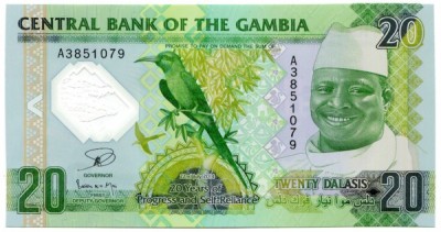 Банкнота Гамбия 20 даласи 2014 год.