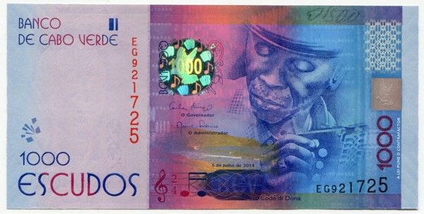 Банкнота Кабо-Верде 1000 эскудо 2014 год. Коде ди Дона.