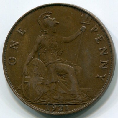 Монета Великобритания 1 пенни 1921 год.