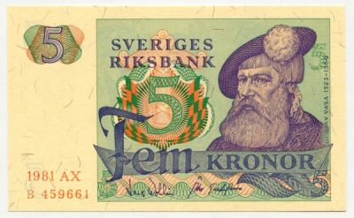 Банкнота Швеция 5 крон 1981 год.