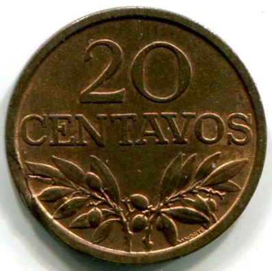 Монета Португалия 20 сентаво 1971 год.