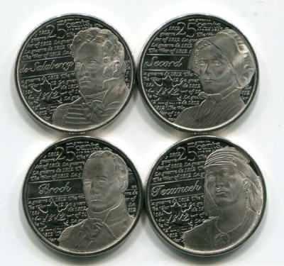 Канада набор из 4-х монет. Герои Канады в Англо-Американской войне 1812 г.