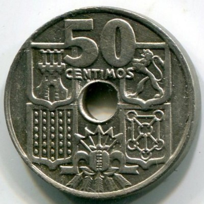 Монета Испания 50 сантимов 1962 год.
