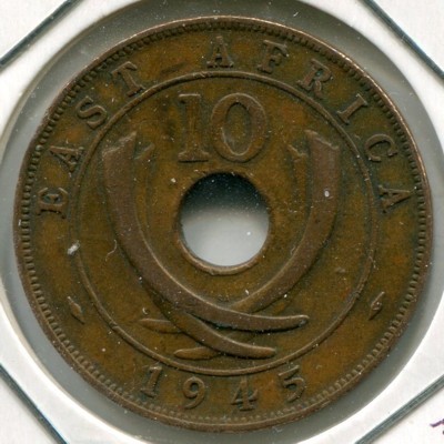 Монета Британская Восточная Африка 10 центов 1945 год.