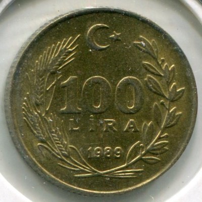 Монета Турция 100 лир 1989 год.