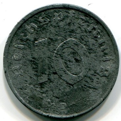 Монета Германия 10 рейхспфеннигов 1944 год. D
