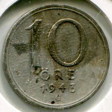 Монета Швеция 10 эре 1943 год. G