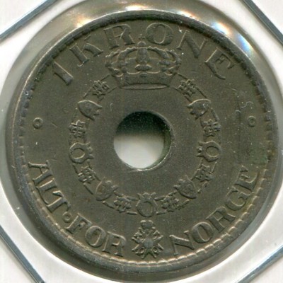 Монета Норвегия 1 крона 1949 год.
