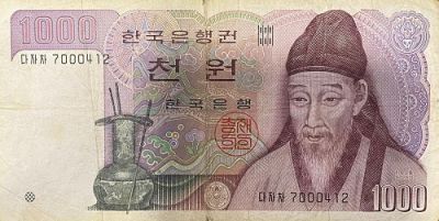 Банкнота Южная Корея 1000 вон 1983 год. 