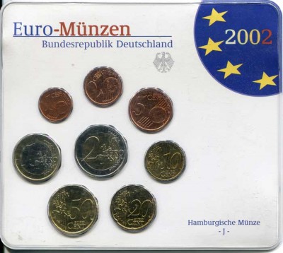 Набор Евро монет Германии, Гамбург 2002 г. J