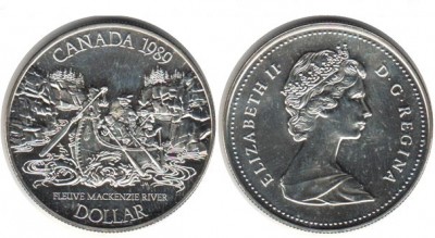 Канада,1 доллар 1989 г. "200 лет открытию реки Маккензи"