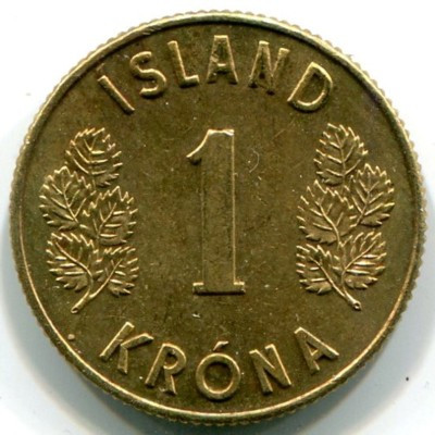 Монета Исландия 1 крона 1973 год.