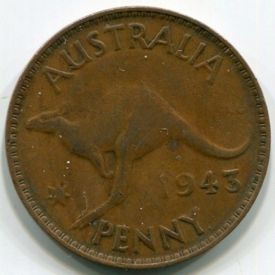 Монета Австралия 1 пенни 1943 год.