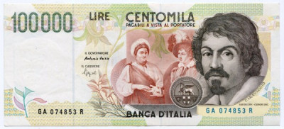 Банкнота Италия 100000 лир 1994 год.