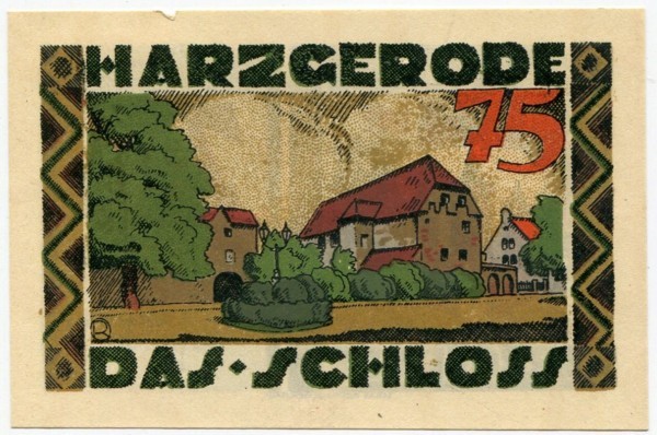 Банкнота город Харцгероде 75 пфеннигов 1921 год.