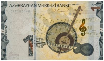 Банкнота Азербайджан 1 манат 2020 год.