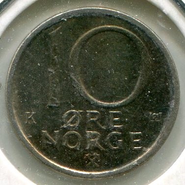 Монета Норвегия 10 эре 1990 год.