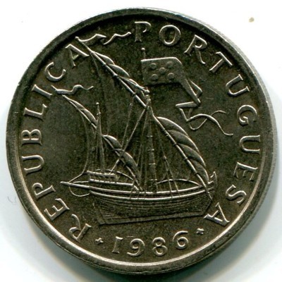 Монета Португалия 5 эскудо 1986 год.