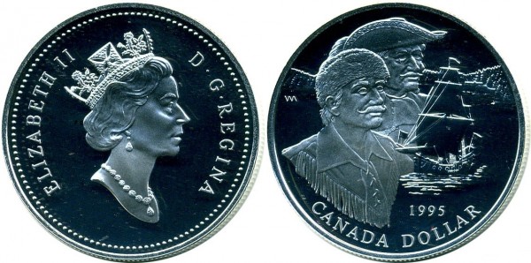 Канада 1 доллар "Парусник Канада" 1995 год
