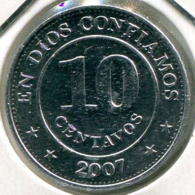 Монета Никарагуа 10 сентаво 2007 год.