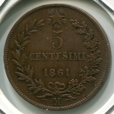 Монета Италия 5 чентезимо 1861 год. М