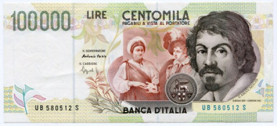 Банкнота Италия 100000 лир 1994 год.