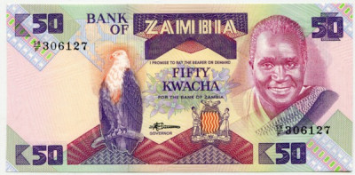 Банкнота Замбия 50 квачей 1986 год.