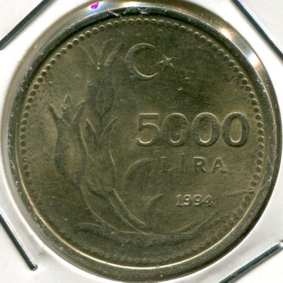 Монета Турция 5000 лир 1994 год.