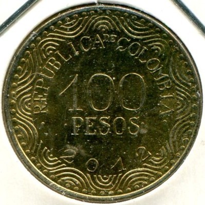 Монета Колумбия 100 песо 2012 год.